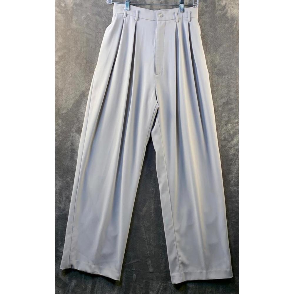 Vintage Womens Light Gray Pleated Dress Pants with wide leg (711)